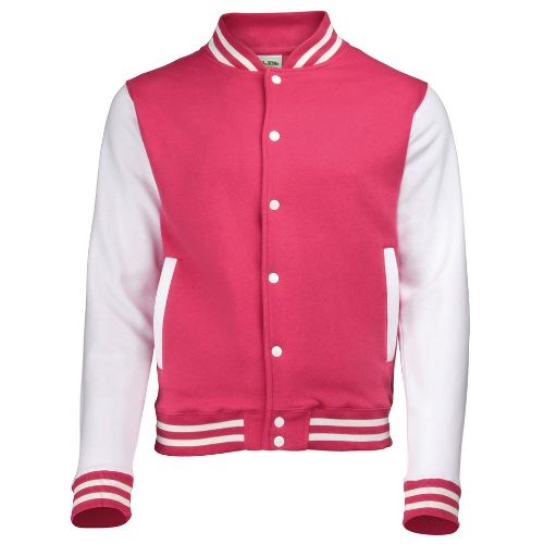 Awdis Just Hoods Varsity Jacket Hot Pink/White